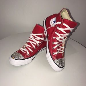 CONVERSE Chuck Taylors All Star Red Tennis Shoes Sneakers Swarovski Ladies 8